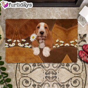 Basset Hound Holding Daisy Doormat Xmas Welcome Mats Gift For Dog Lovers 1