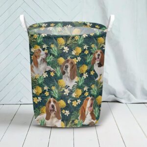 Basset Hound In Pineapple Tropical Pattern Laundry Basket Dog Laundry Basket Mother Gift Gift For Dog Lovers 3