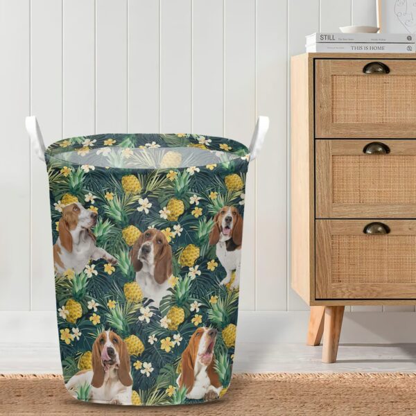 Basset Hound In Pineapple Tropical Pattern Laundry Basket – Dog Laundry Basket – Mother Gift – Gift For Dog Lovers