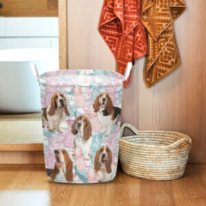 Basset Hound In Summer Tropical With Leaf Seamless Laundry Basket Dog Laundry Basket Mother Gift 1