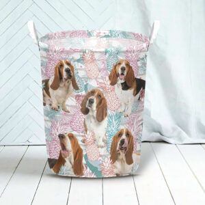 Basset Hound In Summer Tropical With Leaf Seamless Laundry Basket Dog Laundry Basket Mother Gift 3