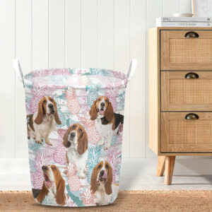 Basset Hound In Summer Tropical With Leaf Seamless Laundry Basket Dog Laundry Basket Mother Gift 4