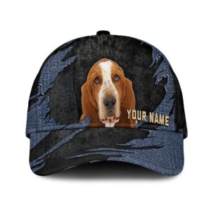 Basset Hound Jean Background Custom Name Cap Classic Baseball Cap All Over Print Gift For Dog Lovers 1 cm7fzx