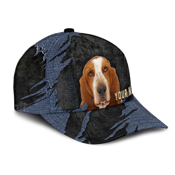Basset Hound Jean Background Custom Name & Photo Dog Cap – Classic Baseball Cap All Over Print – Gift For Dog Lovers