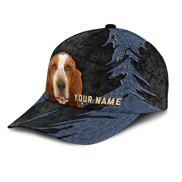 Basset Hound Jean Background Custom Name & Photo Dog Cap – Classic Baseball Cap All Over Print – Gift For Dog Lovers