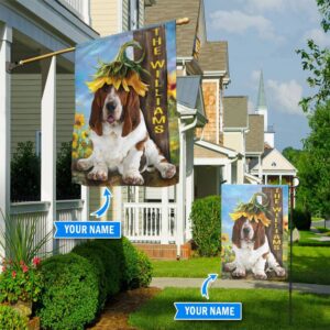 Basset Hound Sunflower Personalized Flag Garden Dog Flag Personalized Dog Garden Flags 1
