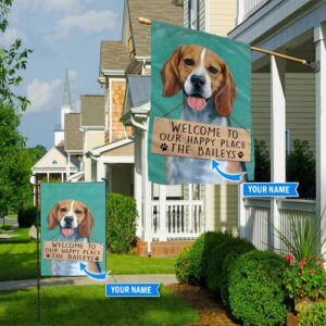 Beagle Welcome To Our Happy Place Personalized Flag Garden Dog Flag Dog Flag For House 1