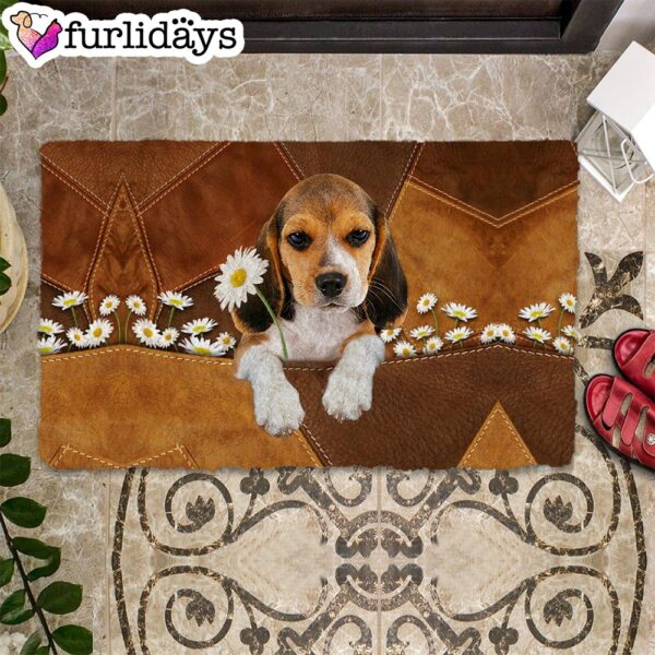 Beagle Holding Daisy Doormat – Xmas Welcome Mats – Gift For Dog Lovers