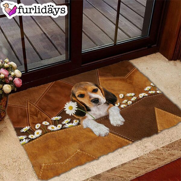 Beagle Holding Daisy Doormat – Xmas Welcome Mats – Gift For Dog Lovers