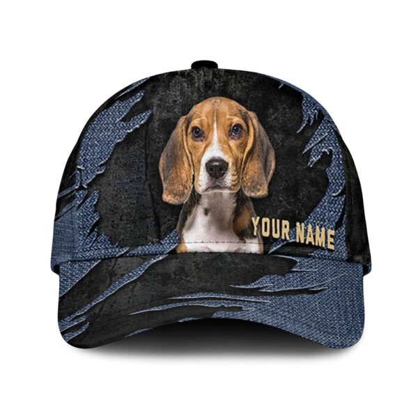 Beagle Jean Background Custom Name & Photo Dog Cap – Classic Baseball Cap All Over Print – Gift For Dog Lovers