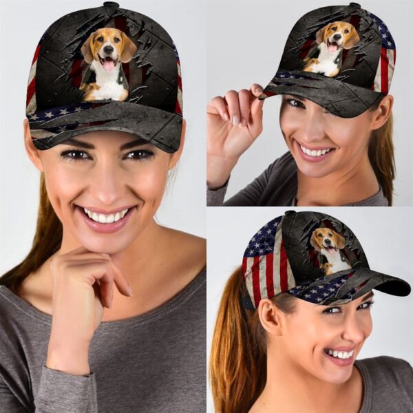 Beagle On The American Flag Cap Custom Photo – Hats For Walking With Pets – Gifts Dog Caps For Friends