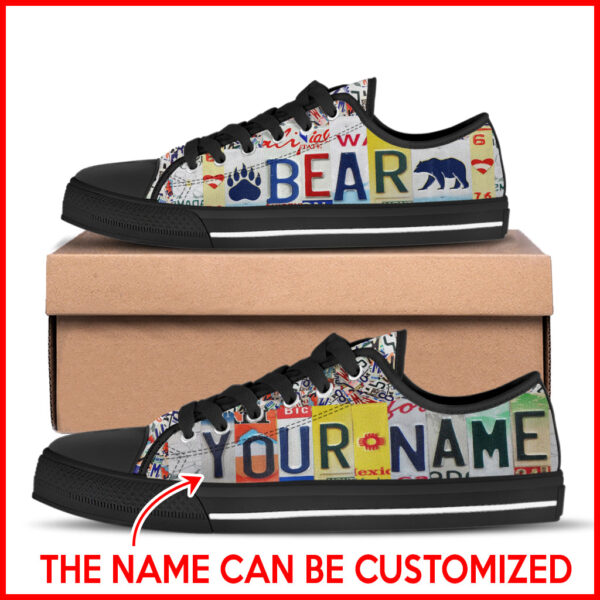 Bear License Plates Low Top Shoes Canvas Shoes – Personalized Custom – Best Gift For Men And Women