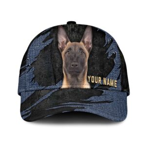 Belgain Malinois Jean Background Custom Name Cap Classic Baseball Cap All Over Print Gift For Dog Lovers 1 qw3szi