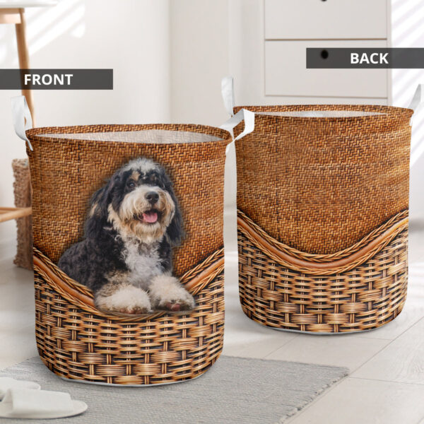 Bernedoodle Rattan Texture Laundry Basket – Dog Laundry Basket – Mother Gift – Gift For Dog Lovers