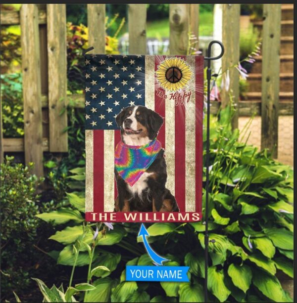 Bernese Mountain Dog Hippie Personalized Flag – Garden Dog Flag – Dog Flag For House