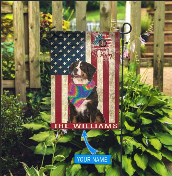 Bernese Mountain Dog Hippie Personalized House Flag – Garden Dog Flag – Dog Flag For House