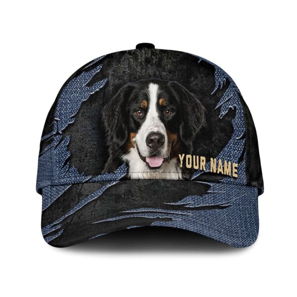 Bernese Mountain Dog Jean Background Custom Name & Photo Dog Cap – Classic Baseball Cap All Over Print – Gift For Dog Lovers