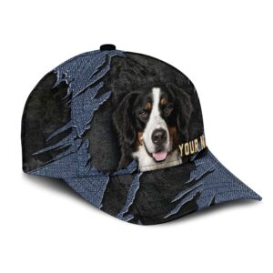 Bernese Mountain Dog Jean Background Custom Name Cap Classic Baseball Cap All Over Print Gift For Dog Lovers 2 svyx2y