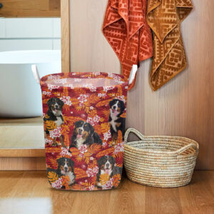 Bernese Mountain In Seamless Tropical Floral With Palm Leaves Laundry Basket Dog Laundry Basket Mother Gift 1