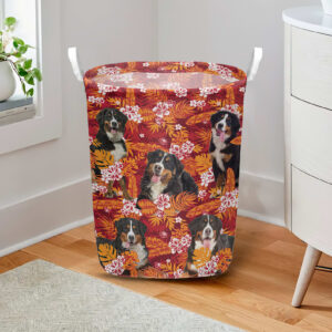 Bernese Mountain In Seamless Tropical Floral With Palm Leaves Laundry Basket Dog Laundry Basket Mother Gift 2