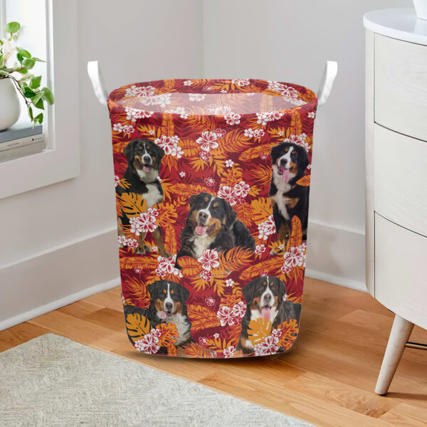 Bernese Mountain In Seamless Tropical Floral With Palm Leaves Laundry Basket – Dog Laundry Basket – Mother Gift