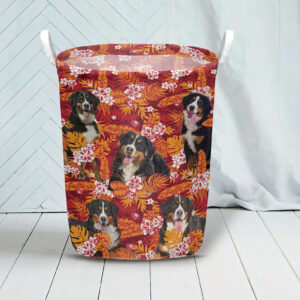 Bernese Mountain In Seamless Tropical Floral With Palm Leaves Laundry Basket Dog Laundry Basket Mother Gift 3