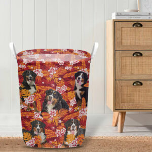 Bernese Mountain In Seamless Tropical Floral With Palm Leaves Laundry Basket Dog Laundry Basket Mother Gift 4