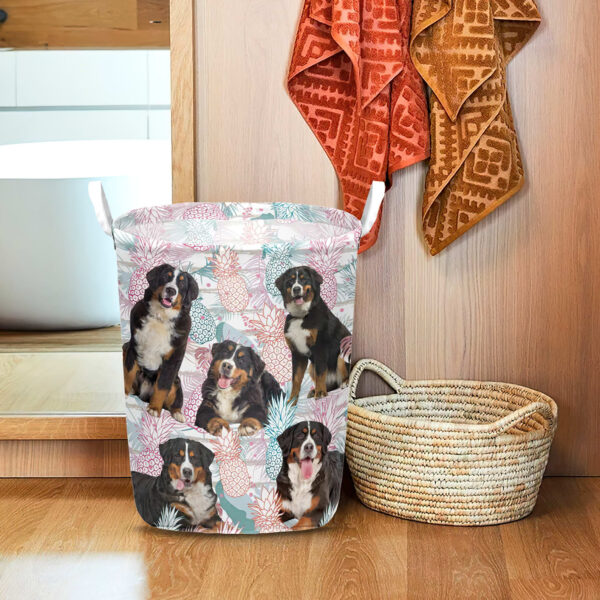 Bernese Mountain In Summer Tropical With Leaf Seamless Laundry Basket – Dog Laundry Basket – Gift For Dog Lovers