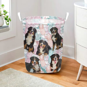 Bernese Mountain In Summer Tropical With Leaf Seamless Laundry Basket Dog Laundry Basket Gift For Dog Lovers 2