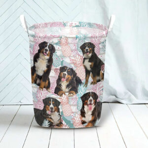 Bernese Mountain In Summer Tropical With Leaf Seamless Laundry Basket Dog Laundry Basket Gift For Dog Lovers 3