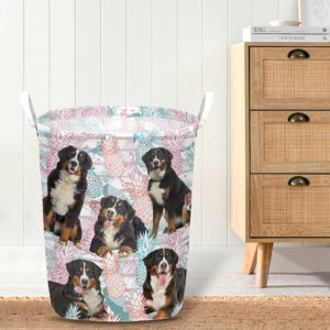 Bernese Mountain In Summer Tropical With Leaf Seamless Laundry Basket Dog Laundry Basket Gift For Dog Lovers 4