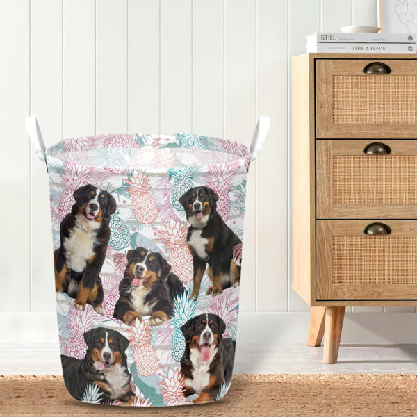 Bernese Mountain In Summer Tropical With Leaf Seamless Laundry Basket – Dog Laundry Basket – Gift For Dog Lovers