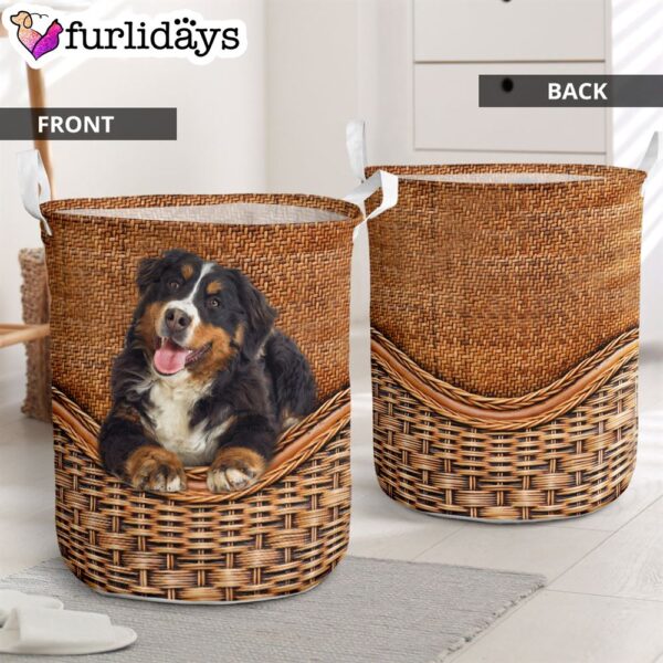 Bernese Mountain Rattan Texture Laundry Basket – Dog Laundry Basket – Gift For Dog Lovers
