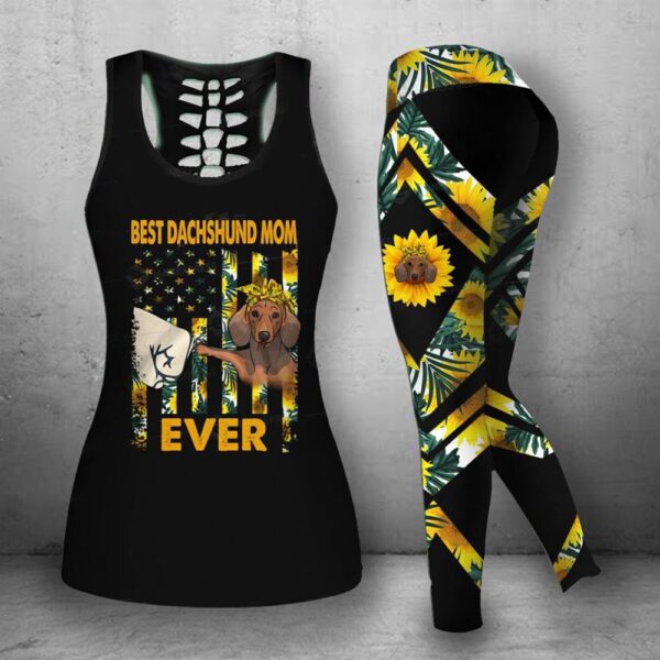 Best Dachshund Mom Ever Hollow Tanktop Legging Set Outfit – Casual Workout Sets – Dog Lovers Gifts For Him Or Her