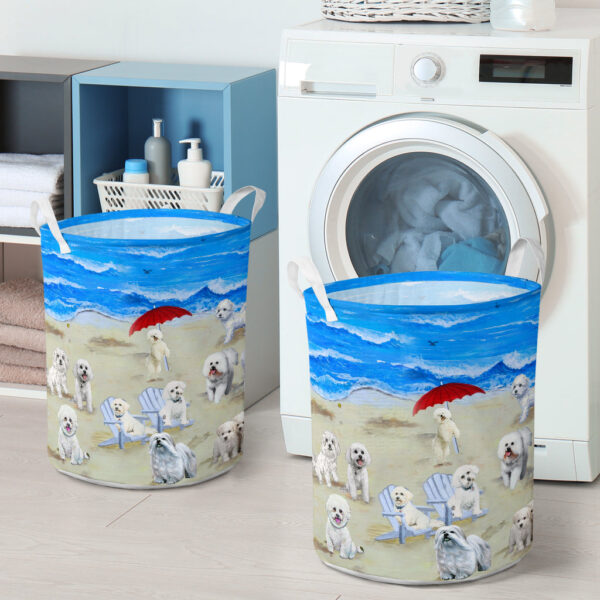 Bichon Frise In Beach In Beach – Laundry Basket – Dog Laundry Basket – Mother Gift – Gift For Dog Lovers