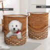 Bichon Frise Rattan Texture Laundry Basket – Dog Laundry Basket – Mother Gift – Gift For Dog Lovers