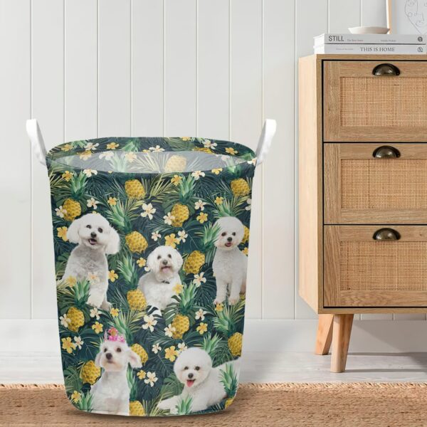 Bichons Frise In Pineapple Tropical Pattern Laundry Basket – Dog Laundry Basket – Mother Gift – Gift For Dog Lovers