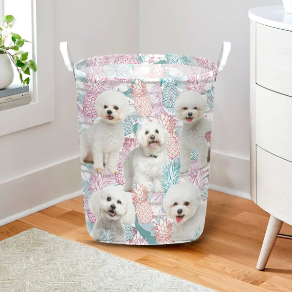 Bichons Frise In Summer Tropical With Leaf Seamless Laundry Basket – Dog Laundry Basket – Mother Gift – Gift For Dog Lovers