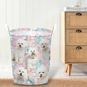 Bichons Frise In Summer Tropical With Leaf Seamless Laundry Basket Dog Laundry Basket Mother Gift Gift For Dog Lovers 4