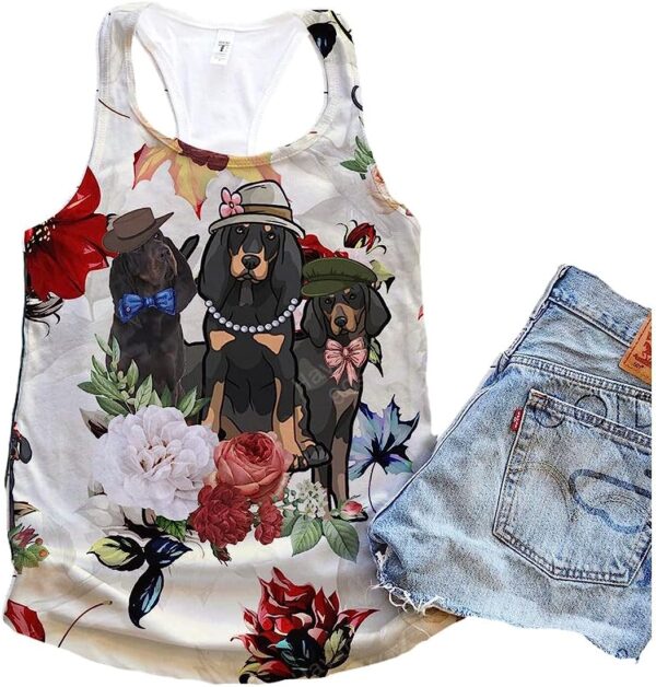 Black And Tan Coonhound Dog Flower Autumn Tank Top – Summer Casual Tank Tops For Women – Gift For Young Adults