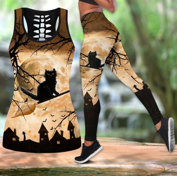 Black Cat All Over Printed Women’s Tanktop Leggings Set –  Perfect Workout Outfits – Gifts For Cat Lovers