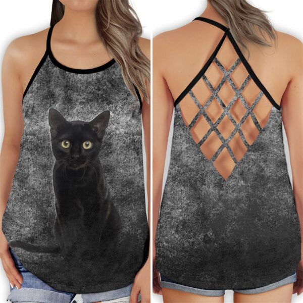 Black Cat Amazing Style Open Back Camisole Tank Top – Fitness Shirt For Women – Exercise Shirt