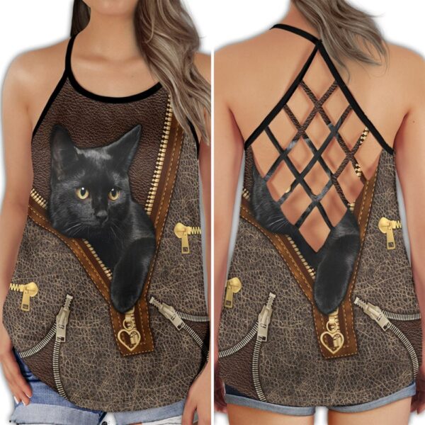 Black Cat Amazing Style So Cool Open Back Camisole Tank Top – Fitness Shirt For Women – Exercise Shirt