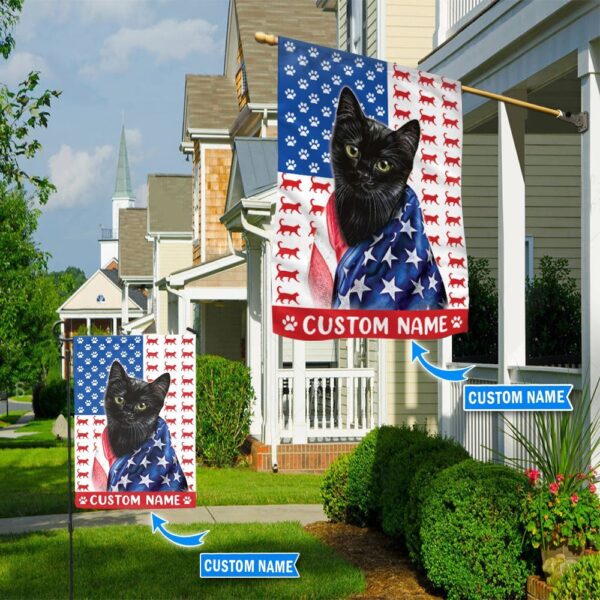 Black Cat America Personalized Flag – Custom Cat Flags – Cat Lovers Gifts for Him or Her
