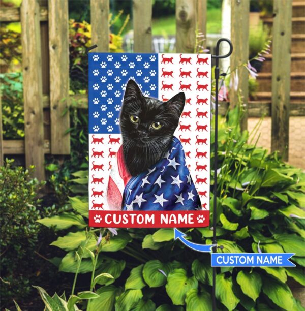 Black Cat America Personalized Flag – Custom Cat Flags – Cat Lovers Gifts for Him or Her