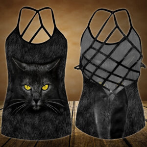 Black Cat And Yellow Eyes Open Back Camisole Tank Top Fitness Shirt For Women Exercise Shirt 2 ti5wt4