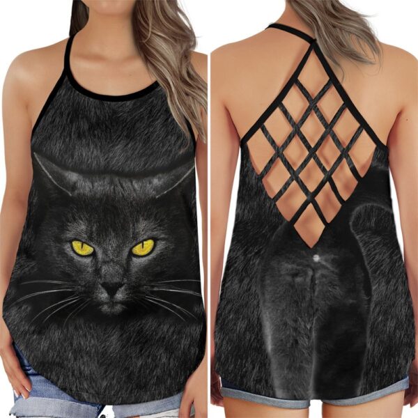 Black Cat Cool Style Open Back Camisole Tank Top – Fitness Shirt For Women – Exercise Shirt