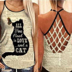 Black Cat Dictionary Page Criss Cross Tank Top – Women Hollow Camisole – Gift For Cat Lover
