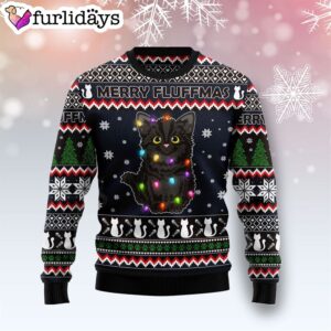 Black Cat Fluffmas Ugly Christmas Sweater…