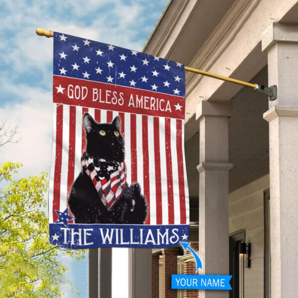 Black Cat God Bless America Personalized Flag – Custom Cat Flags – Cat Lovers Gifts for Him or Her